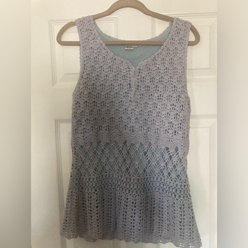 WinterSilks Sleeveless Crochet Blouse, Lavender, Size Large